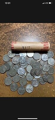 1943 STEEL LINCOLN WHEAT CENT PENNY ROLL, nice condition