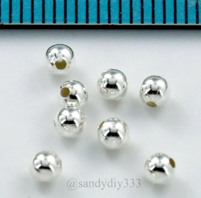 50x BRIGHT STERLING SILVER ROUND SEAMLESS SPACER BEAD 3mm #3247