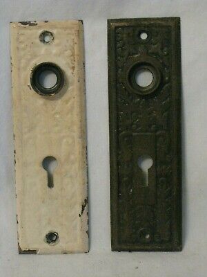 antique back door plates skeleton key type eschutcheon keyhole cover pair plate