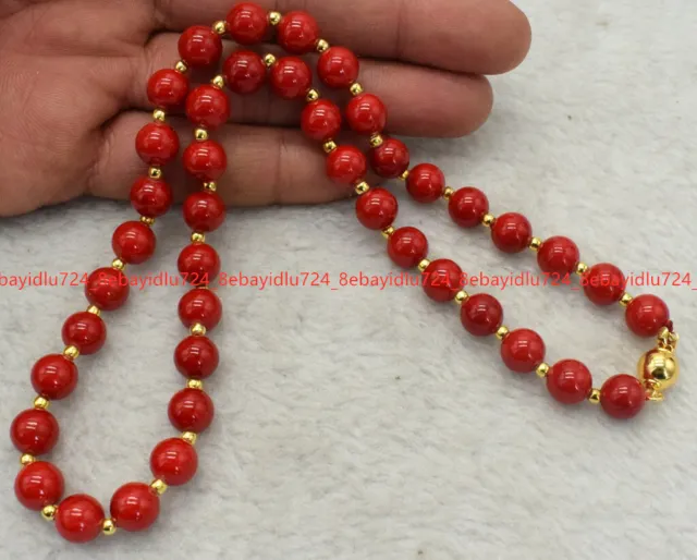 Natural 8/10/12mm South Sea Red Coral Round Gemstone Beads Necklace 18"