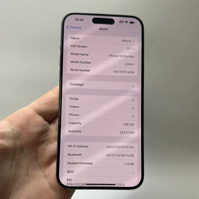 VERIZON ESIM APPLE iPhone 15 Pro Max 256 GB MU683LL/A 17.1 titanio