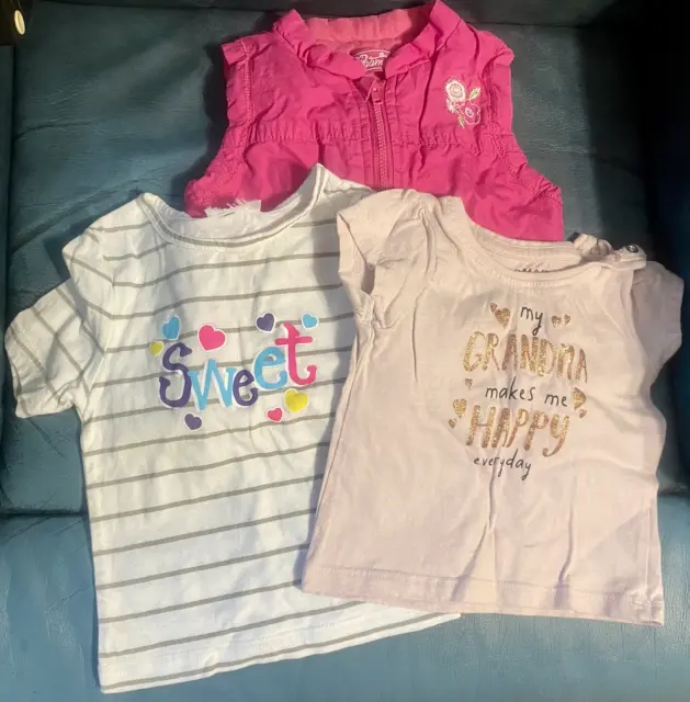 Baby Girls Clothing Pink Gillet 2 x Tops/T-Shirts Bundle Age 3-6 Months