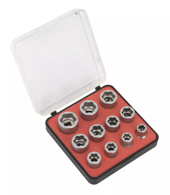 Sealey Bolt Extractor Socket Set 11pc 3/8"D Metric For Damaged Fasteners AK7281