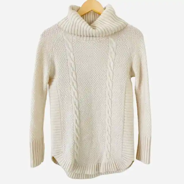 Sutton Studio Cable Knit Sweater Womens S Cream Cowl Neck Wool Cashmere Chunky