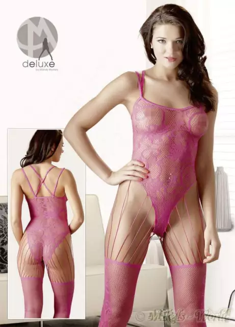 Lingerie - Catsuit pizzo stravagante con nastro caldo rosa