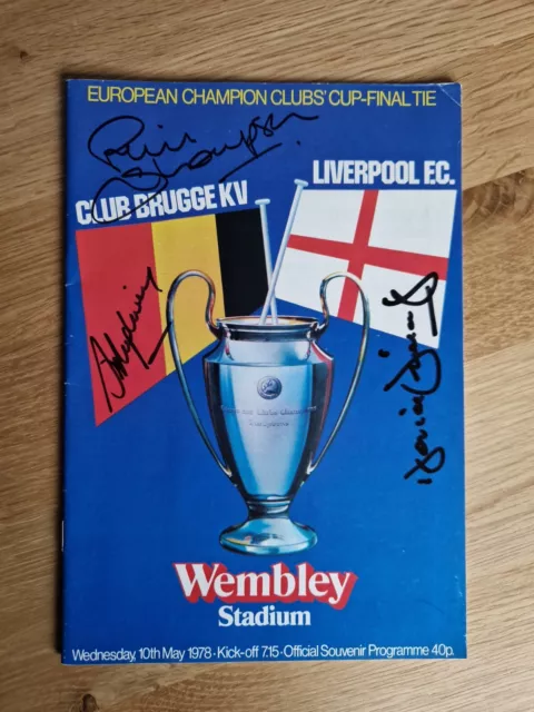 Original Liverpool Fc 1978 European Cup Final Programme Hand Signed By 3 Players