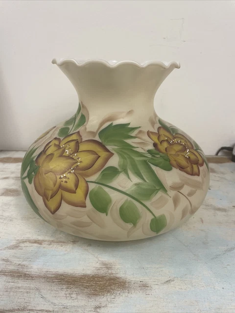 Vintage Hurricane Oil Glass Lamp Shade GWTW 7” Fitter brown yellow roses flower