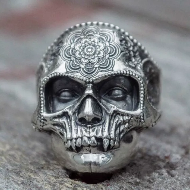 Fashion Men 925 Silver Viking Skull Rings Punk Party Jewelry Ring Gift Size 6-13