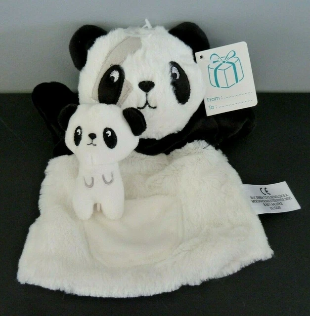 V1- Doudou Plat Marionnette Kiabi Simba Panda Poche Bebe Noir Blanc Neuf Etiquet