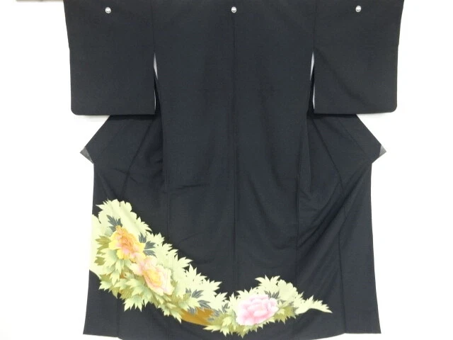 03886# Japanese Kimono / Antique Tomesode / Embroidery / Peony