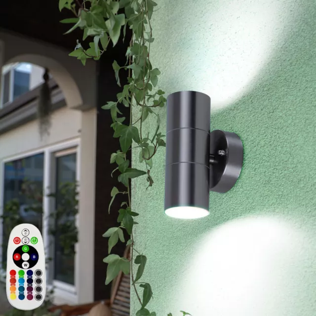 RGB LED Wand Strahler FERNBEDIENUNG Edelstahl Up Down Garten Außen Lampe DIMMBAR