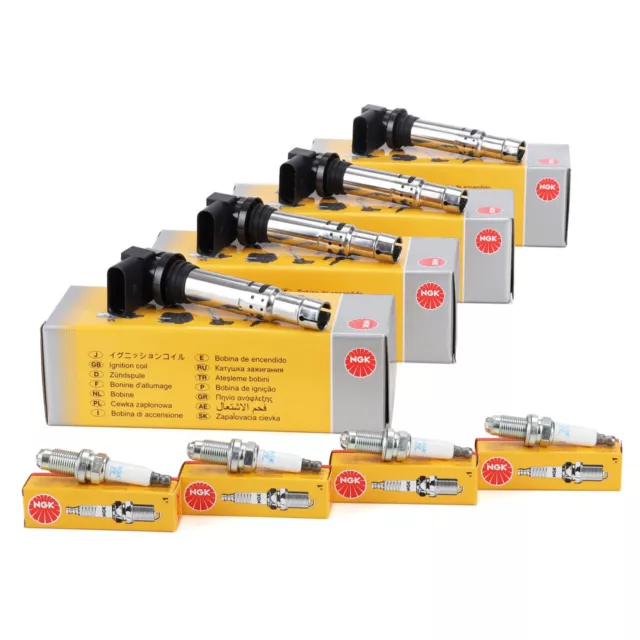 4x NGK Zündspule + 4x Zündkerze für VW GOLF 4 5 PASSAT B6 POLO 9N TOURAN 1.6 FSI