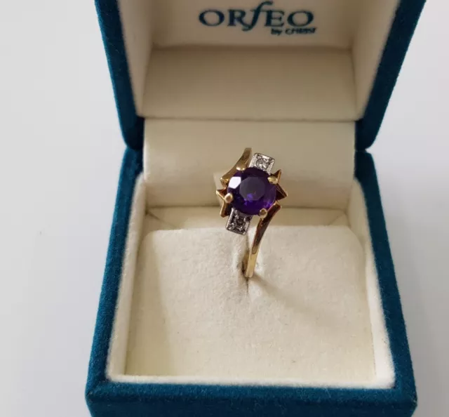 585er Gelbgold  Art Deco Ring mit Amethyst 1,2ct und Diamanten 0,05ct