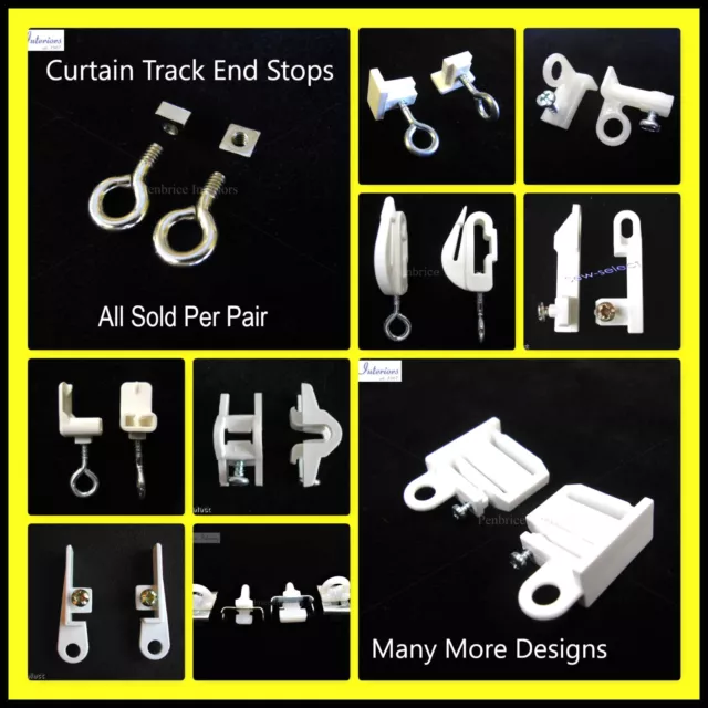 Curtain Track End Stops - Rail ends stoppers hooks eye stays - SOLD PER PAIR