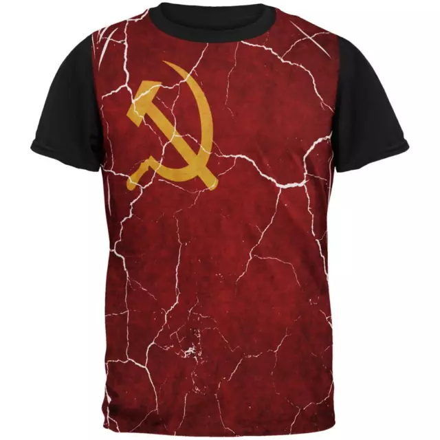 Distressed Soviet Union Flag All Over Mens Black Back T Shirt