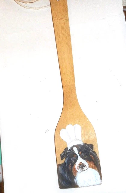 Australian Shepherd Dog Chef Hand Painted Wooden Serving Spoon Kitchen decor