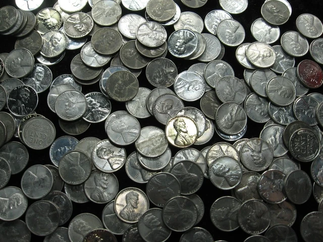 183 old coin lot USA 1 cent Lincoln steel Wheat penny 1943P WWII (177)