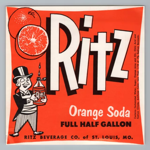 Ritz Orange Soda Product Label St Louis Missouri Top Hat Monocle Advertisement