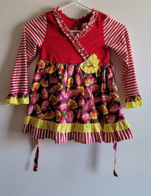 Emily Rose Dress Size 6 Flowers and Stripes Colorful Long Sleeve Tie Back EUC