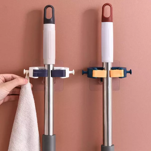 Bathroom Mop Hook Broom Storage Rack Umbrella Mop Holder Wall-Mounted Clips S0O5