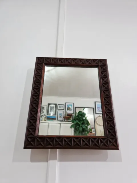 Antique Carved Oak Framed Rectangle Wall Mirror Shaving Hallway Rustic Arts 3