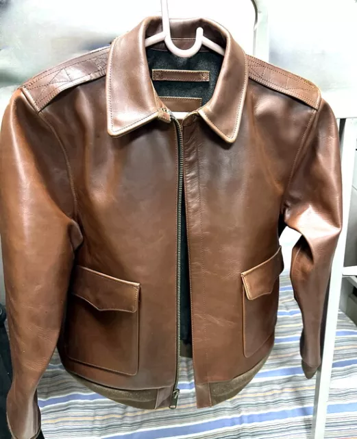 Mens Retro Amekaji American Casual Cow Leather Biker Jacket A2 Wax Cowhide Brown