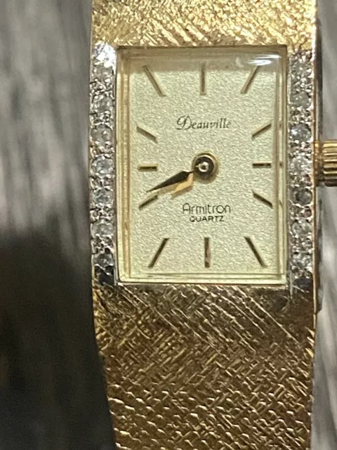 Deauville Armitron Diamond Watch Women Gold Tone Needs Batteries