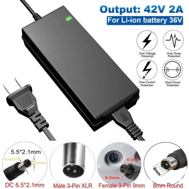 Charger Power Adapter for 36V Electric Bike E-bike Scooter Li-ion Battery 42V 2A