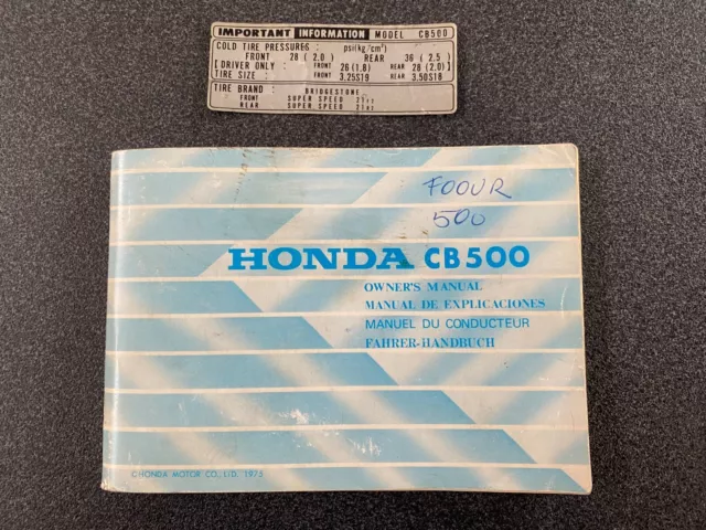 Manuale/Libretto Uso E Manutenzione Honda Cb 500 Four 1976 Originale In Inglese