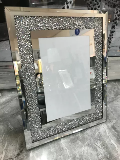 Crushed Diamond 7x5 photo frame, mirror glass trim with crushed sparkle picture