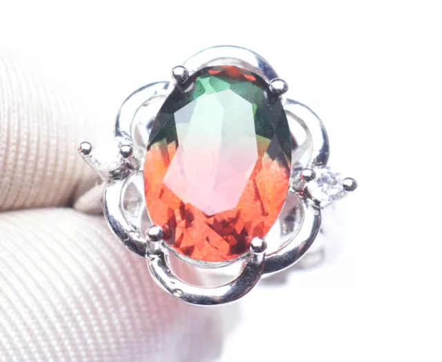 Top Natural Colour watermelon Tourmaline Crystal Gemstone Adjustable Ring