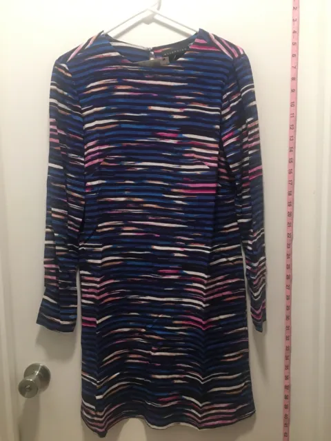 Attention Womens Dress Small Black Stripe Multicolor Longsleeve Back Button NWT