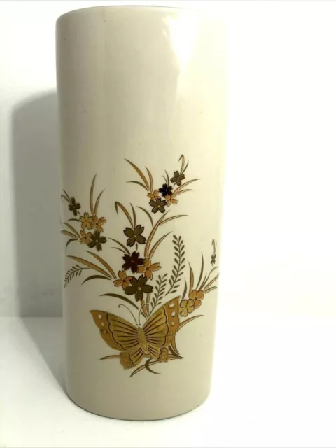 Cho-Cho Otagiri Japan Oval Vase Gold Hand Painted Flowers And Butterfly Gold Tri