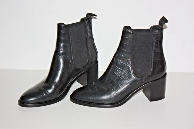 MINELLI  Bottines Boots Cuir Embossé Noir Elastiquées T 38 ETAT NEUF