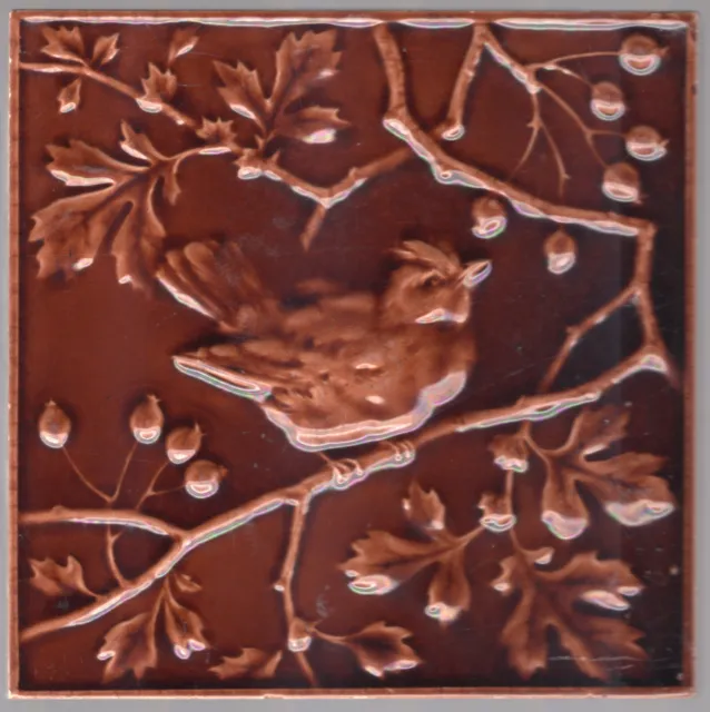 Mintons, Ltd - c1880 - Brown Bird On Branch - No. 2425 E - Antique VictorianTile