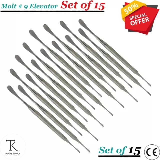 Set Of 15 Dental Surgery Instruments Periosteal Molt # 9 Elevator Lab Implant CE