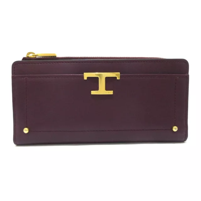 Auth TOD'S - Bordeaux Grain Leather Long Wallet