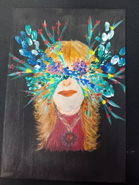 Pagan Lady, Floral mask.  painted in acrylics. 8'' x 6''