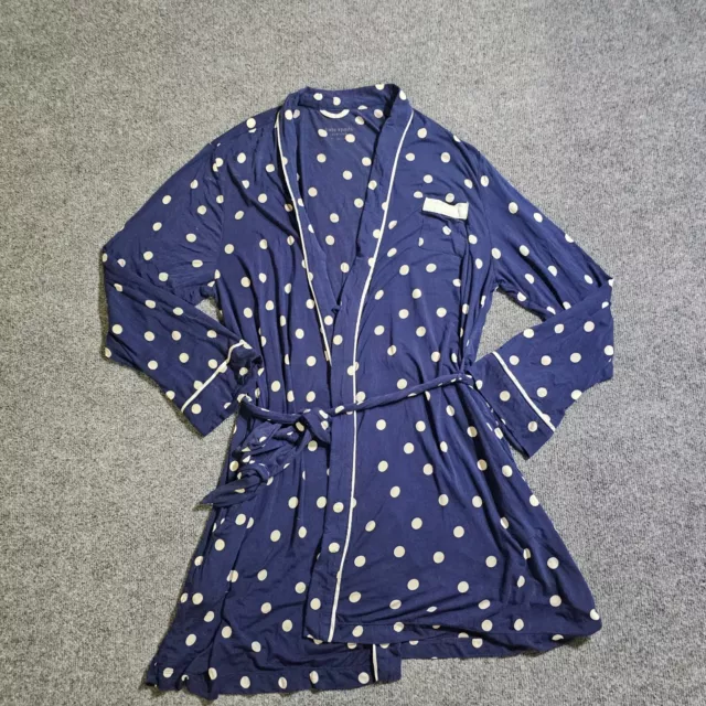 Kate Spade Bath Robe Womens Medium Blue White Polka Dot Belted Stretchy Casual