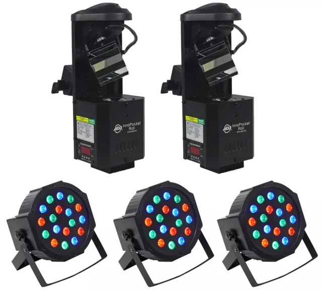 (2) American DJ ADJ Inno Pocket Roll DMX LED Scanner Lights+(3) RGB Par Lights