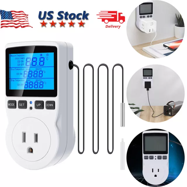 Digital Thermostat Outlet Plug Temperature Controller Heating Cooling with Probe