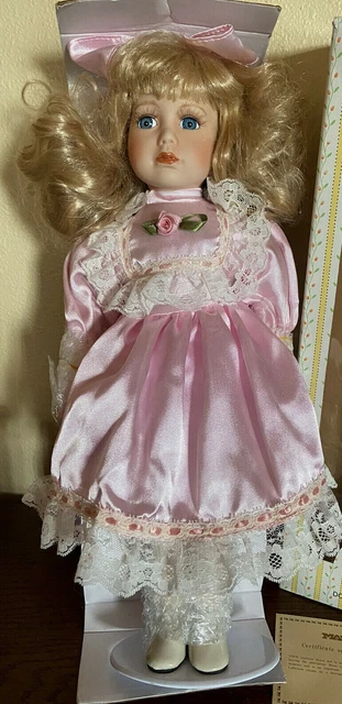 Seymour Mann COMPLETE w BOX/COA  Collection Porcelain Doll Jeannie 16” Blue Eyes