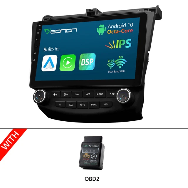 OBD+Q76Pro Android 8Core 10.1" Car Stereo GPS CarPlay for Honda Accord 2003-2007