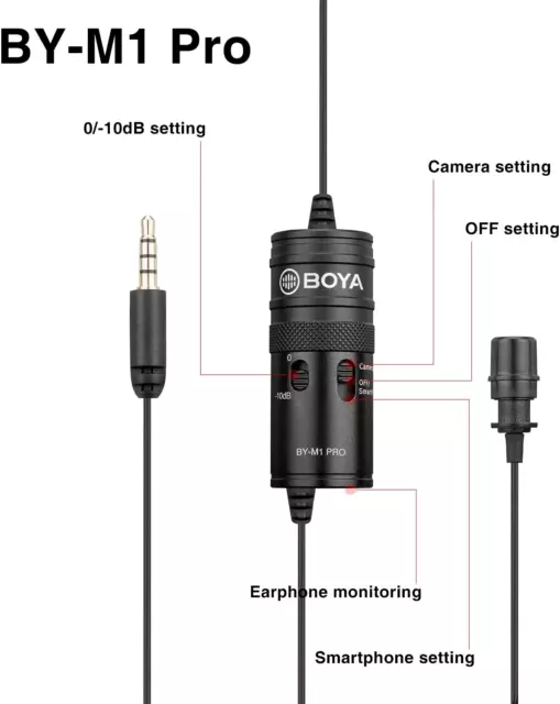 Boya BY-M1 PRO Professional Lavalier Lapel Microphone Noise Reduction Mic with