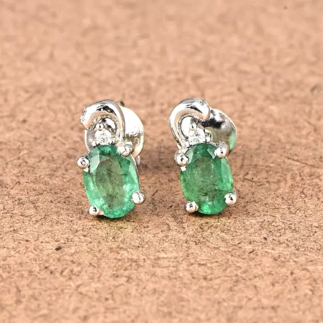 Pendientes de plata de ley 925 con diamantes de esmeralda verde natural de...