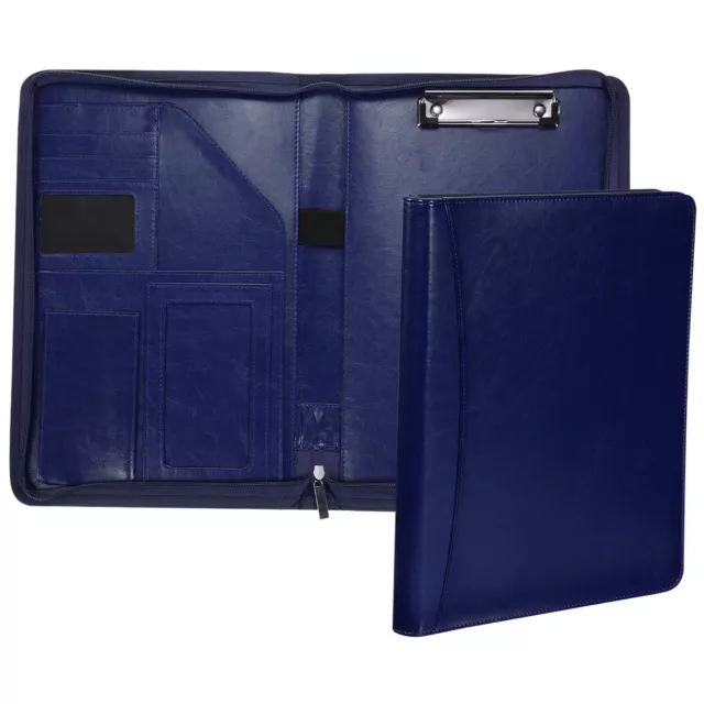 A4 Business Portfolio, Padfolio Organizer Legal Document Folder Zipper, Blue