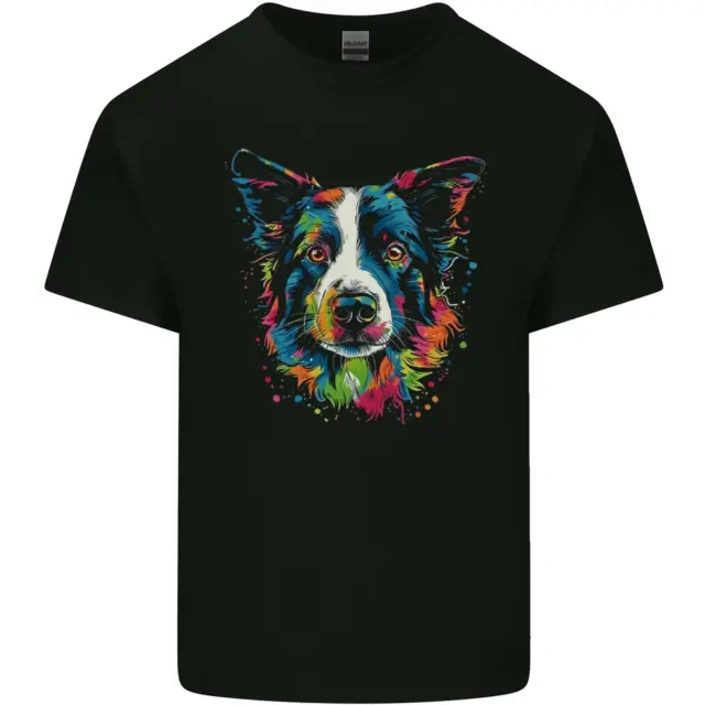 A Colourful Border Collie Dog Mens Cotton T-Shirt Tee Top