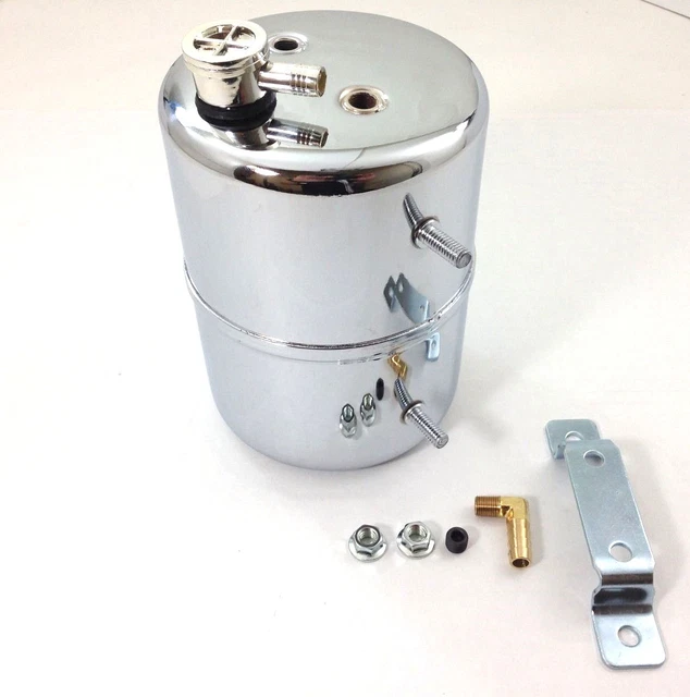 CHROME VACUUM CANISTER Reservoir Brake Booster Can with Check Valve