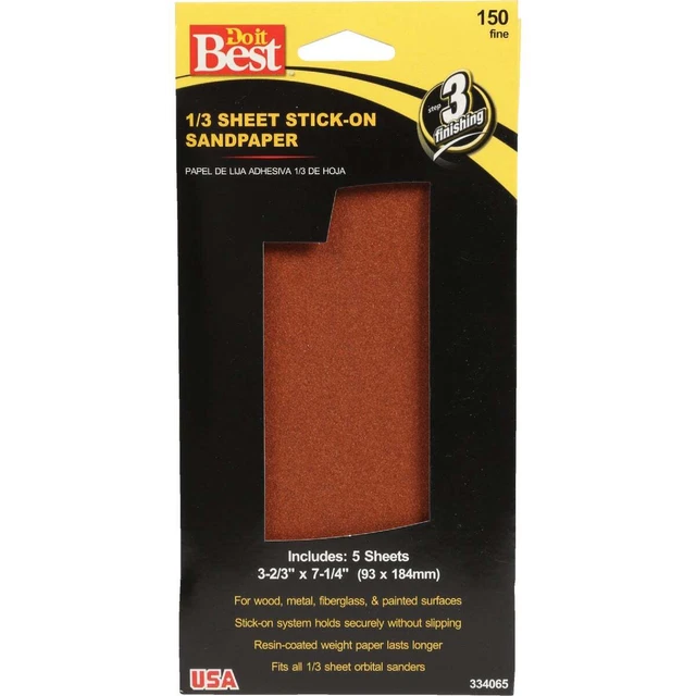 Hoja adhesiva Do it Best 150 grano 1/3 hoja de lijado eléctrico (paquete de 5) 334065GA