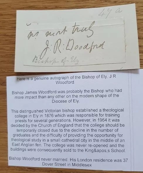 BISHOP OF ELY  JR Woodford undedicated signature autograph 3.5"x2.5" card